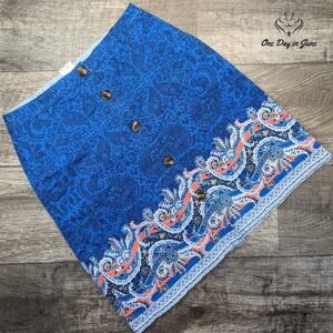 Lands' End Petite Button Front Paisley Skirt Size 2P